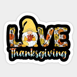 Cute Turkey and Autumn Gnome - Love Funny Thanksgiving Fall Gift Sticker